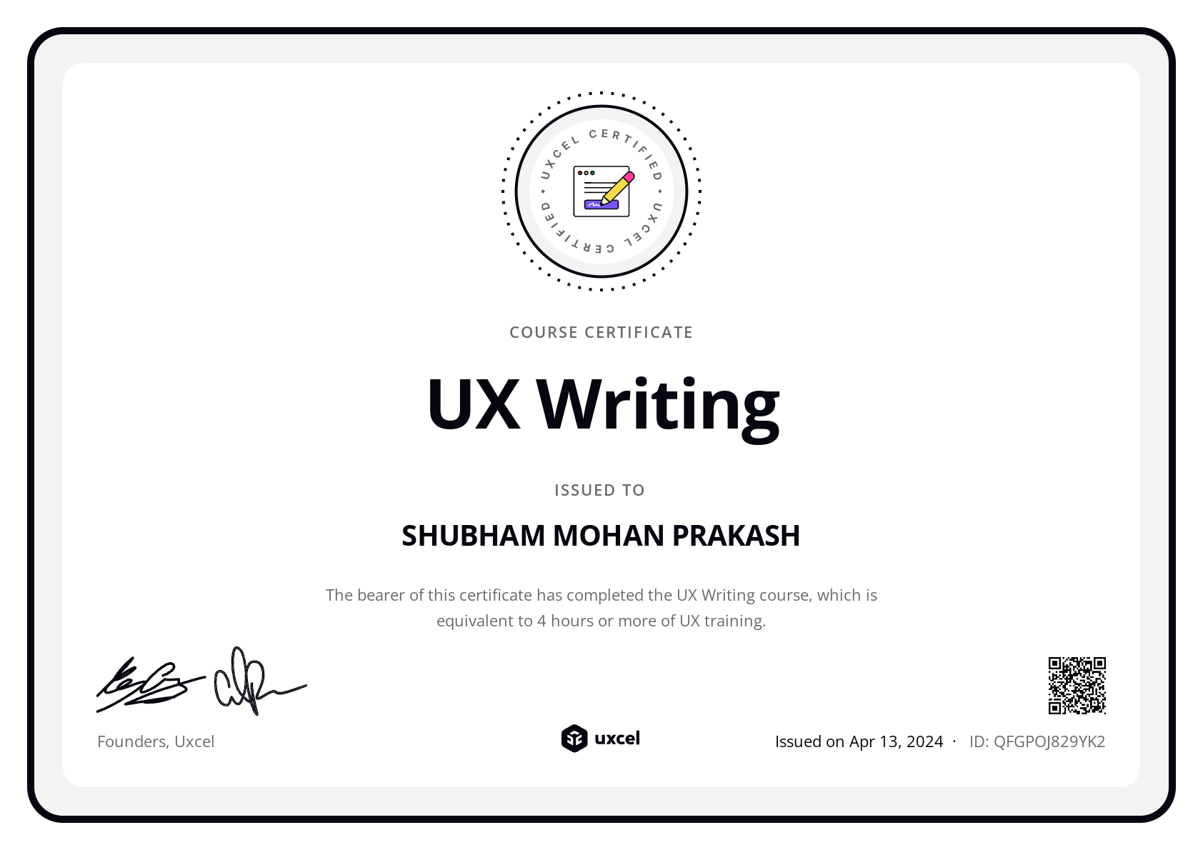 SHUBHAM MOHAN PRAKASH's certificate